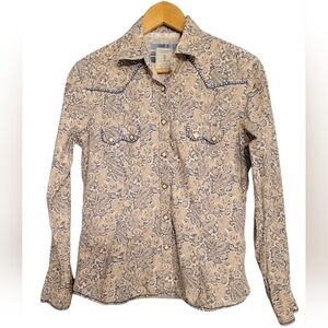 Panhandle Rough Stock Small Paisley Blue Tan White Womens Button Down Shirt